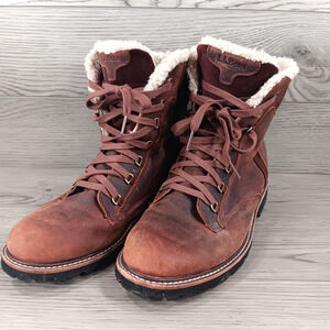 LL Bean Woman's Brown Leather Water Resistant Fleece Lined Cozy Boots Size 9.5 M